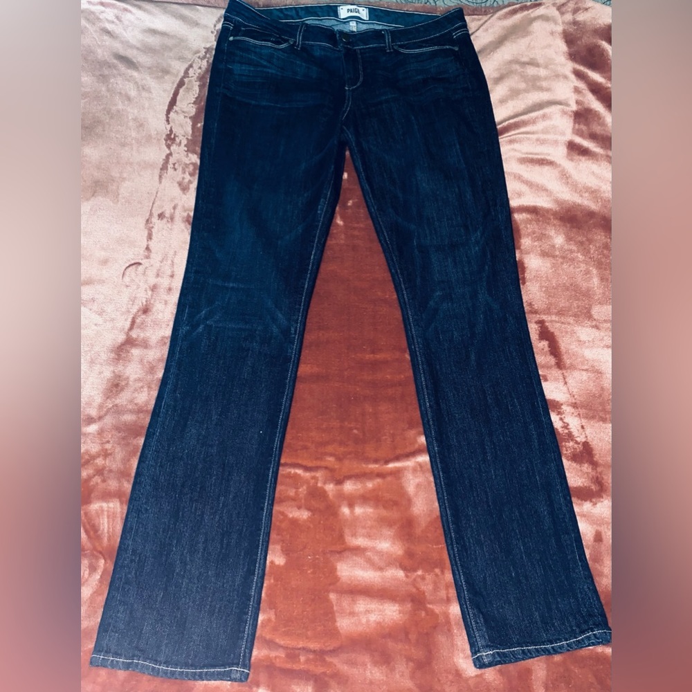 PAIGE “Skyline Straight” dark wash denim